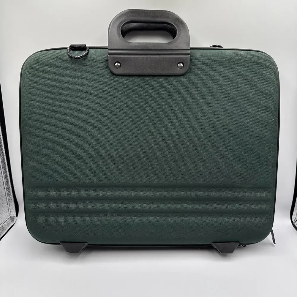 Vintage Acer Laptop Briefcase Bag Dark Green Hard Shell Carrying Case w/ Strap